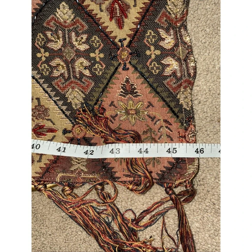 Vtg Pier 1 Tapestry Fringe Throw Blanket Boho Beaded Diamond Moroccan INDIA